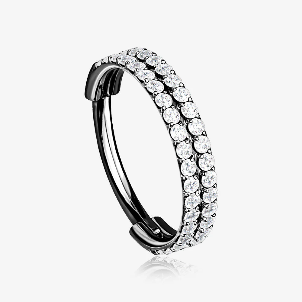 Implant Grade Titanium Blackline Double Lined Gems Seamless Clicker Hoop Ring