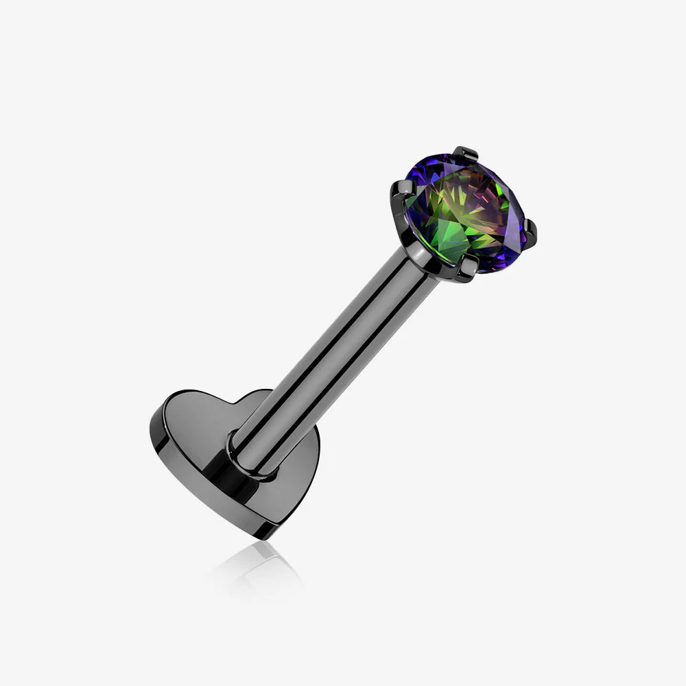 Implant Grade Titanium Blackline Prong Gem Sparkle Internally Threaded Heart Back Labret