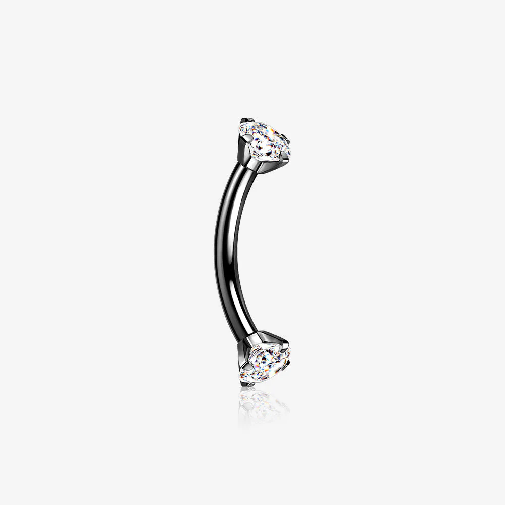 Implant Grade Titanium Blackline Prong Set Gem Sparkles Internally Threaded Curved Barbell