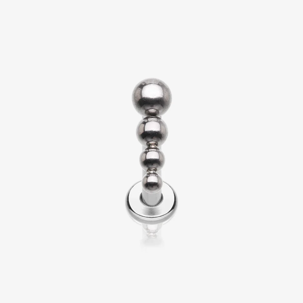 Implant Grade Titanium Cascading Beaded Ball Top Internally Threaded Labret Flat Back Stud