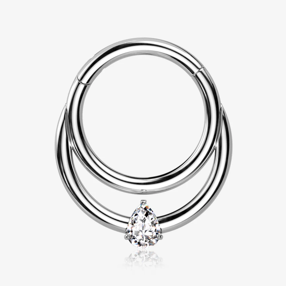 Implant Grade Titanium Double Loop Teardrop Sparkle Clicker Hoop Ring