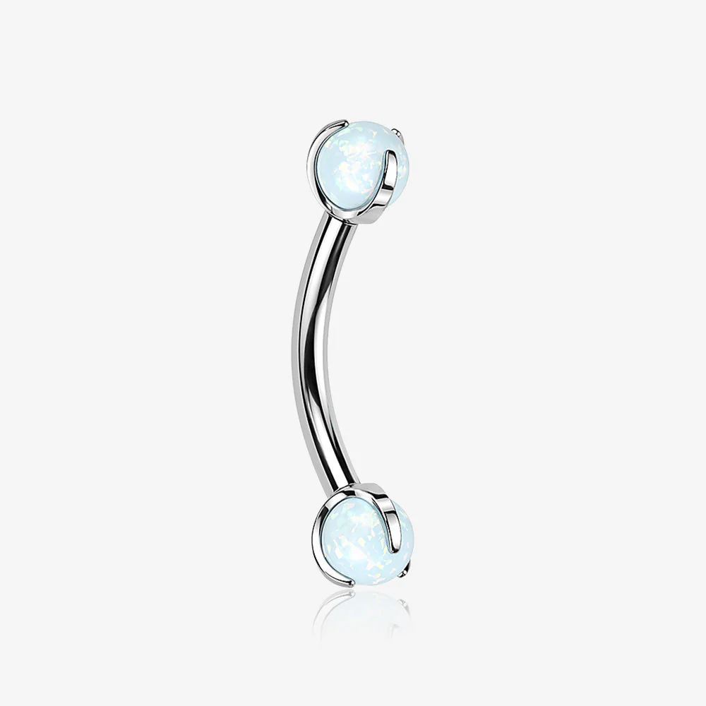 Implant Grade Titanium Fire Opal Ball Claw Prong Set Internally Threaded Curved Barbell