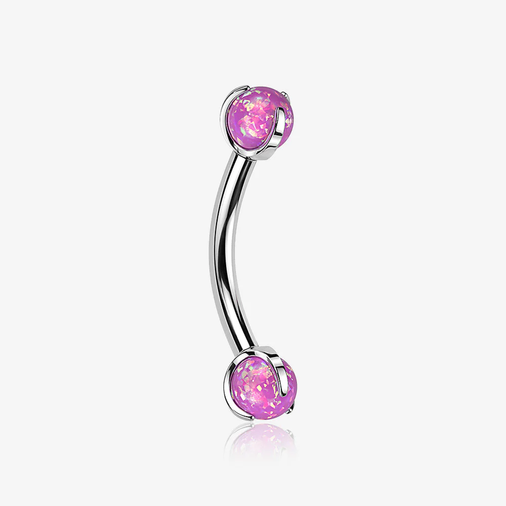 Implant Grade Titanium Fire Opal Ball Claw Prong Set Internally Threaded Curved Barbell