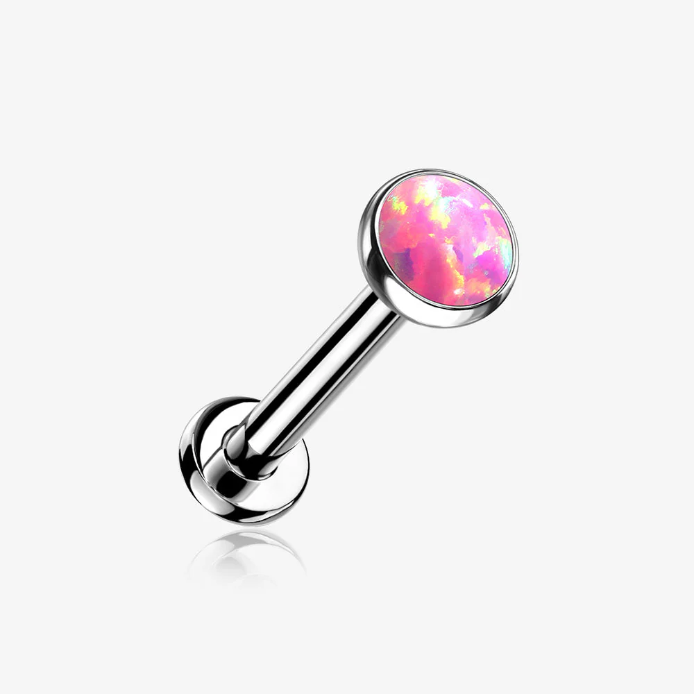 Implant Grade Titanium OneFit Threadless Fire Opal Bezel Set Top Flat Back Stud Labret