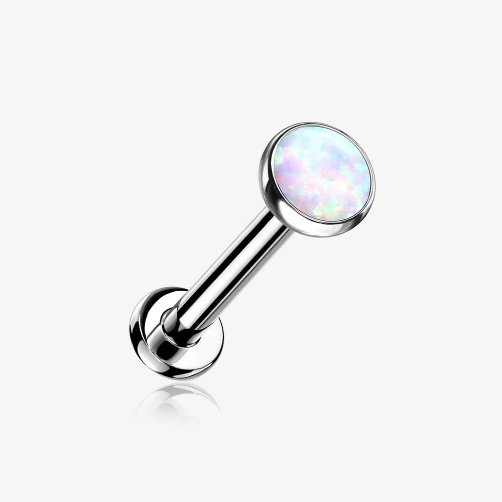 Implant Grade Titanium OneFit Threadless Fire Opal Bezel Set Top Flat Back Stud Labret