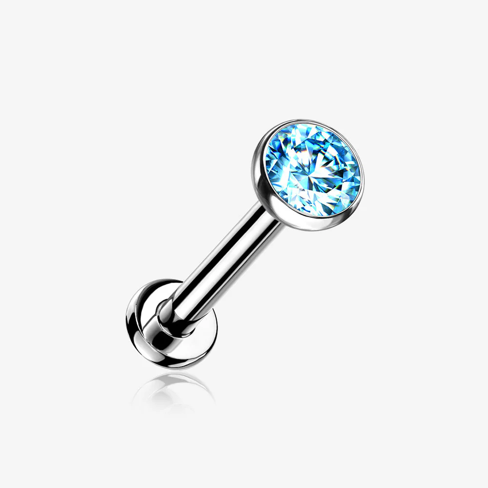Implant Grade Titanium OneFit Threadless Gem Bezel Set Top Flat Back Stud Labret