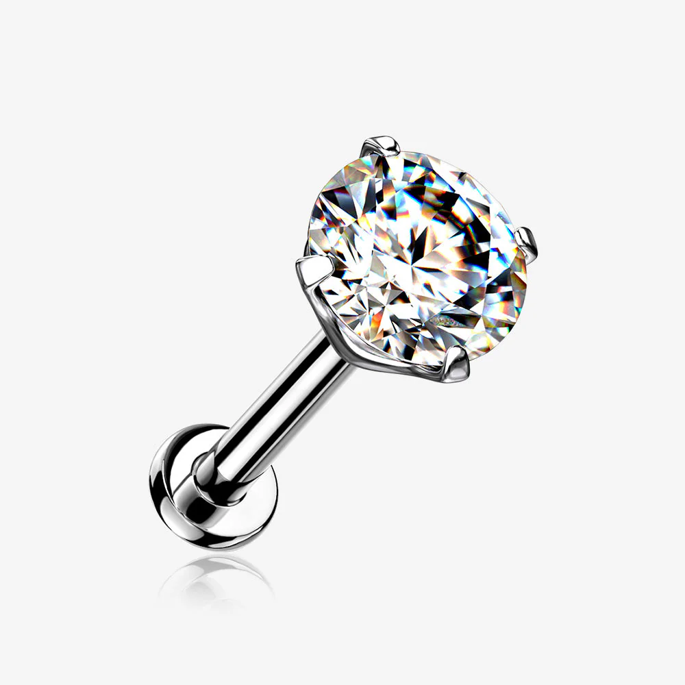 Implant Grade Titanium OneFit Threadless Gem Prong Set Top Flat Back Stud Labret