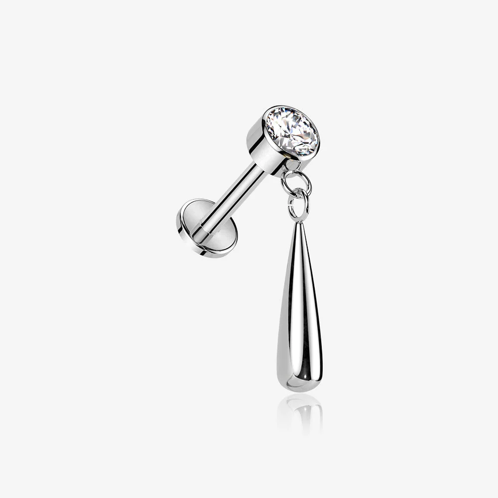 Implant Grade Titanium Gem Sparkle Teardrop Dangle Internally Threaded Flat Back Stud Labret