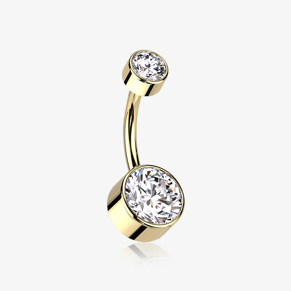 Implant Grade Titanium Golden Internally Threaded Bezel Set Gem Belly Button Ring