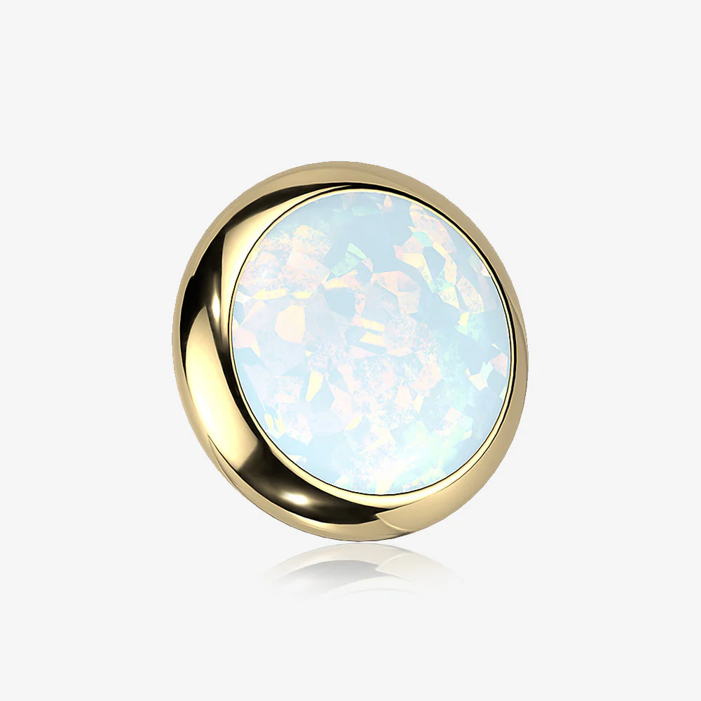 Implant Grade Titanium Golden Internally Threaded Bezel Set Round Fire Opal Part