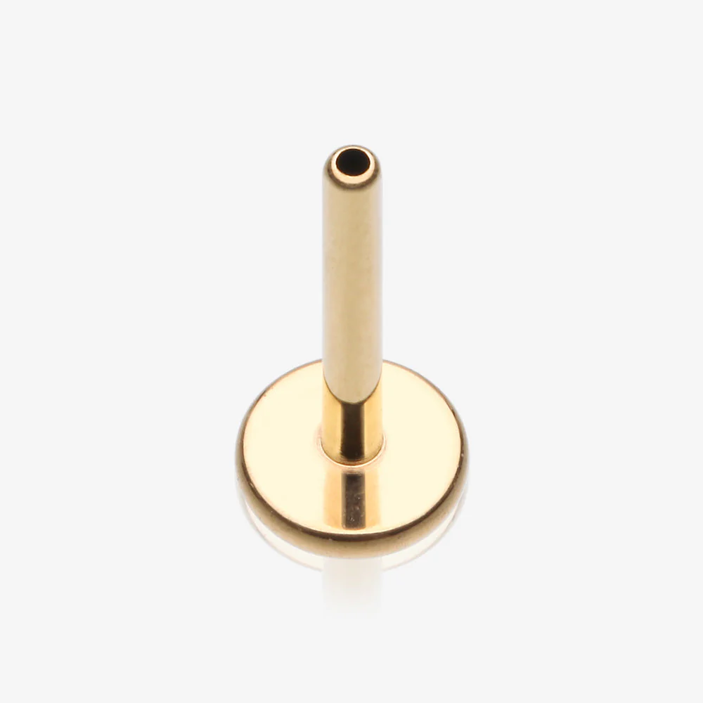 Implant Grade Titanium OneFit Threadless Golden 4mm Base Flat Back Stud Labret Bar Part