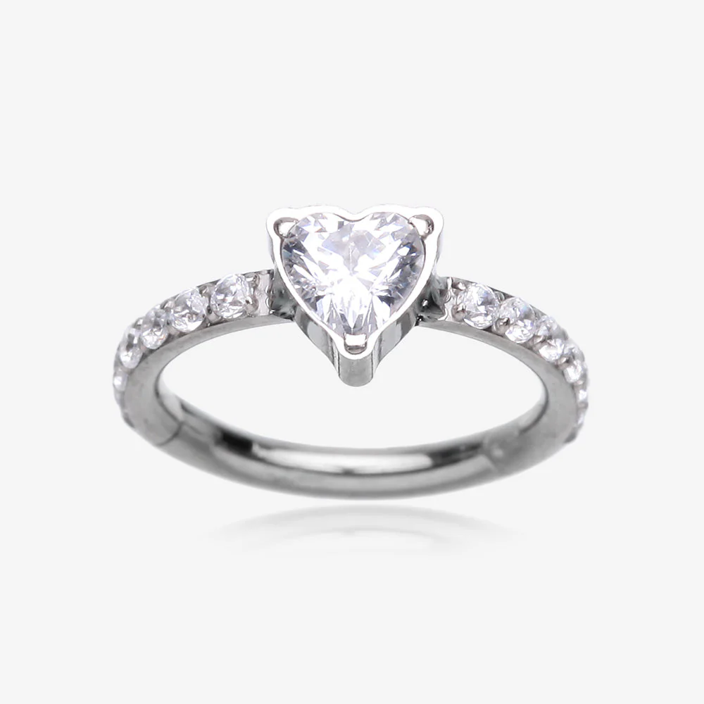 Implant Grade Titanium Heart Sparkle Multi-Gem Rimmed Seamless Clicker Hoop Ring