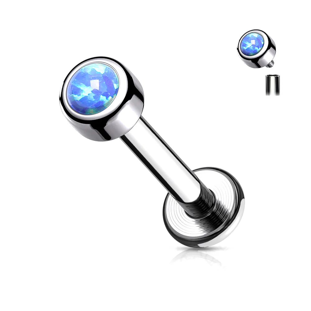 Implant Grade Titanium Internally Threaded Bezel Set Gem Ball Top Labret