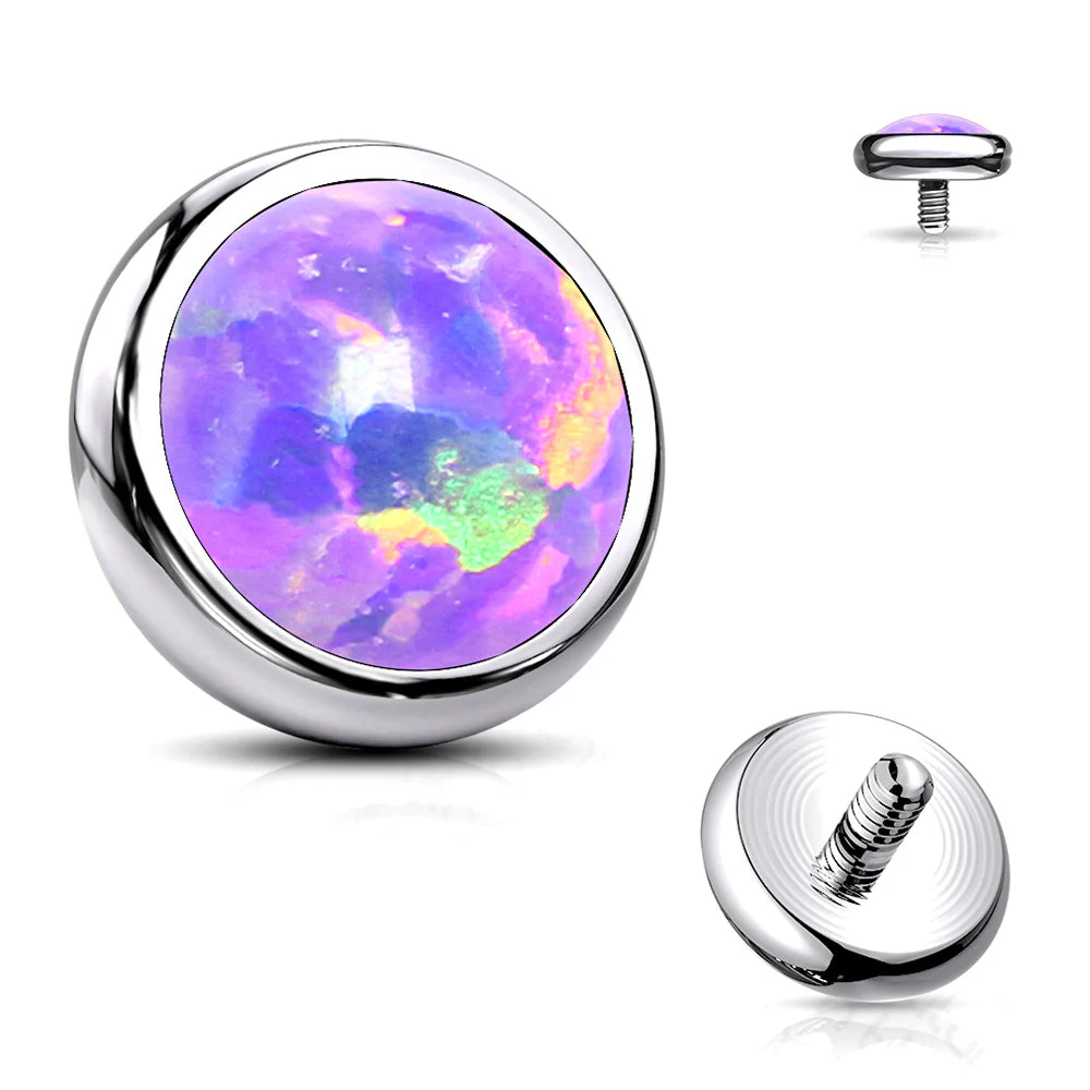 Implant Grade Titanium Internally Threaded Bezel Set Round Fire Opal Part