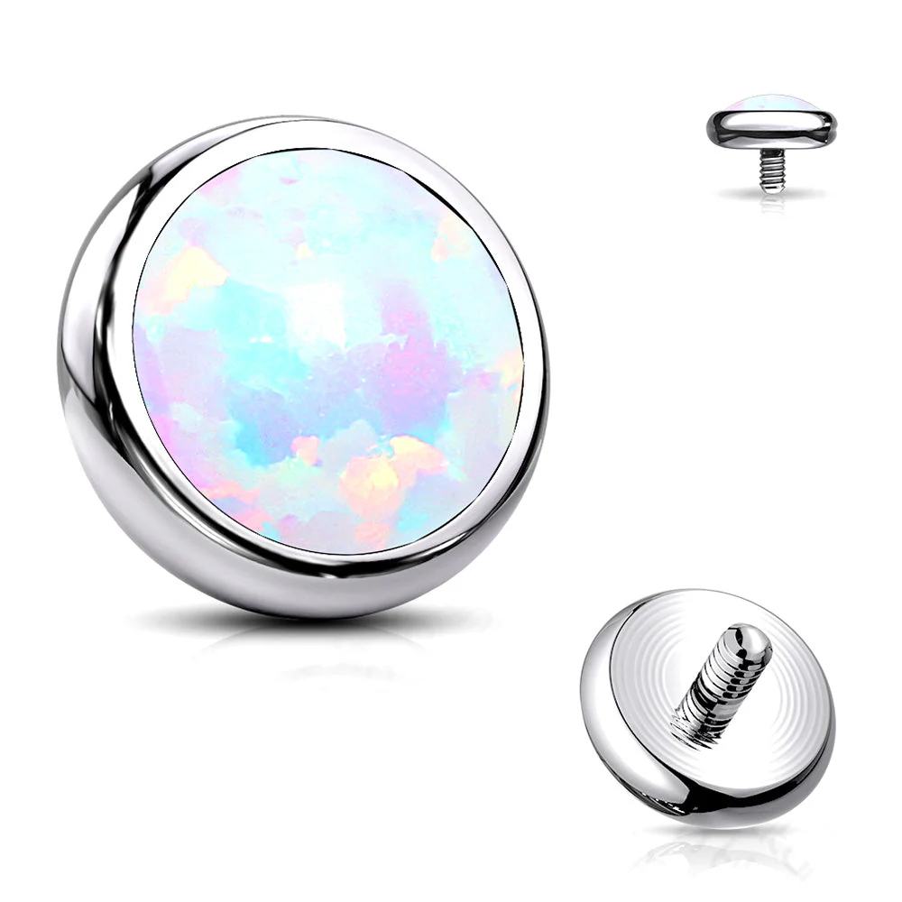 Implant Grade Titanium Internally Threaded Bezel Set Round Fire Opal Part
