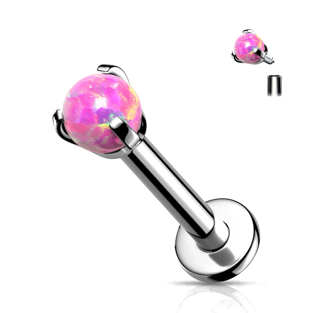 Implant Grade Titanium Internally Threaded Fire Opal Ball Claw Prong Set Labret