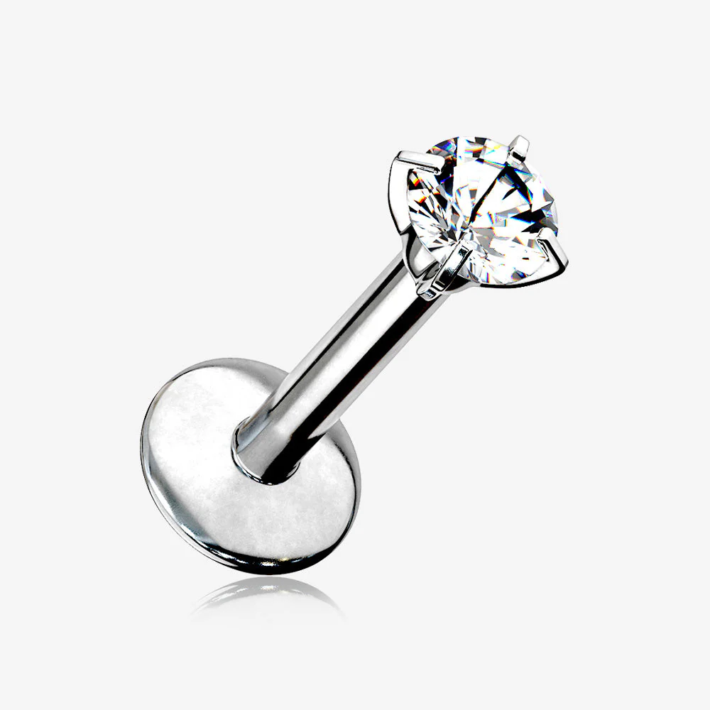 Implant Grade Titanium Internally Threaded Gem Sparkle Prong Set Labret