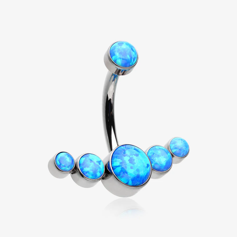 Implant Grade Titanium Internally Threaded Journey Curve Fire Opal Sparkle Belly Button Ring
