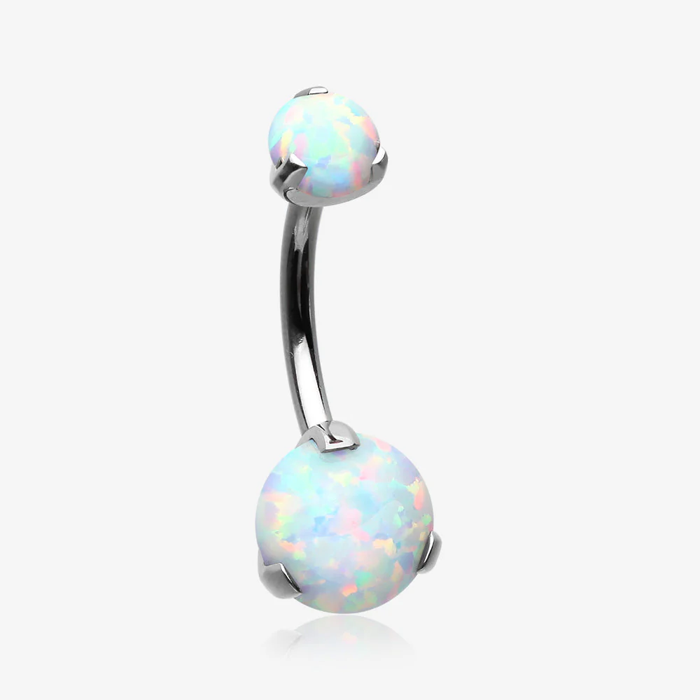 Implant Grade Titanium Internally Threaded Opal Prong Belly Button Ring