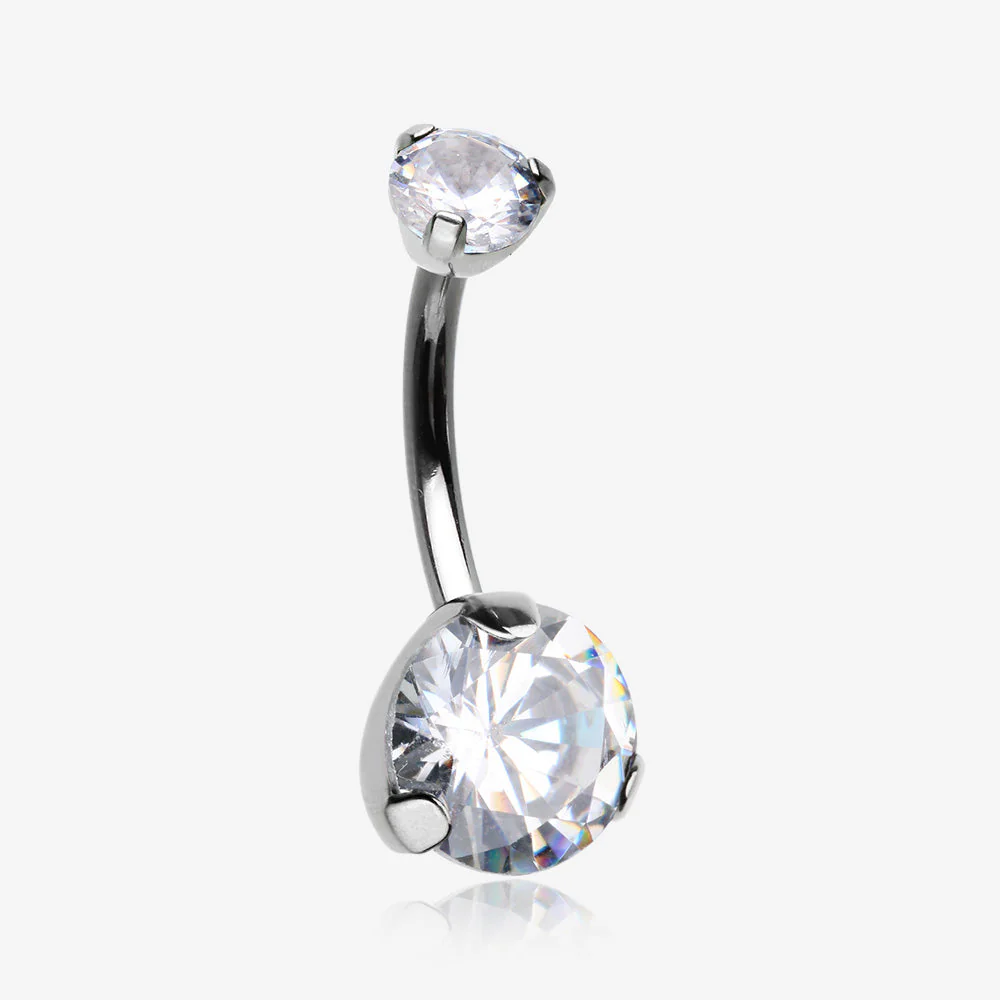 Implant Grade Titanium Internally Threaded Prong Set Belly Button Ring