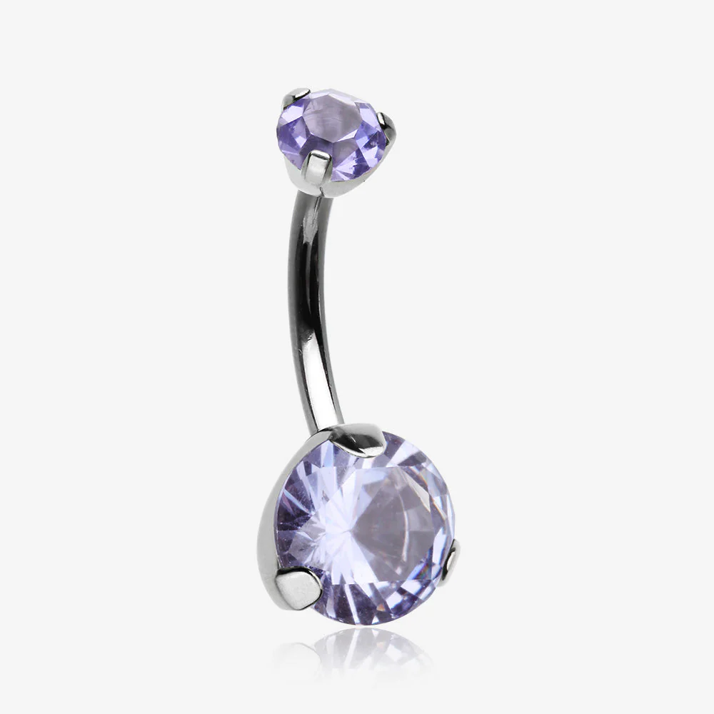 Implant Grade Titanium Internally Threaded Prong Set Belly Button Ring