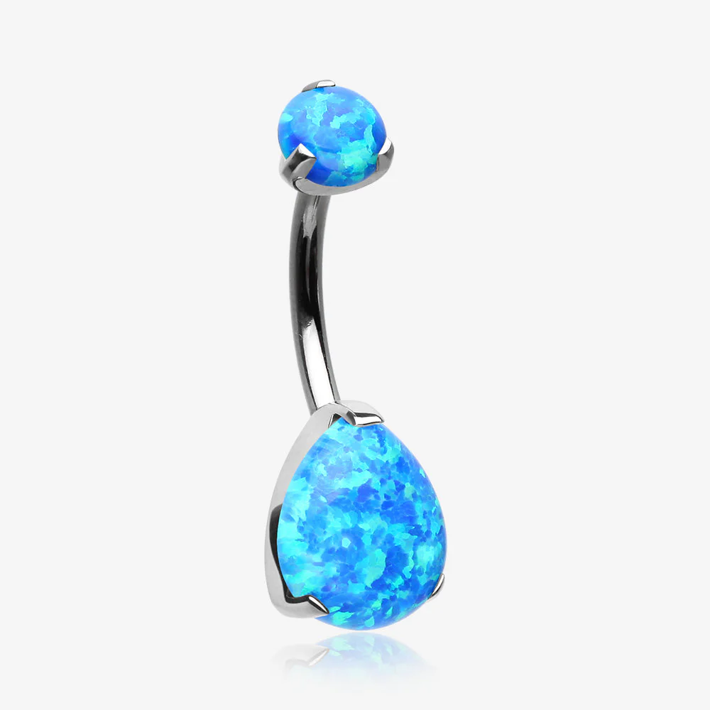 Implant Grade Titanium Internally Threaded Teardrop Opal Prong Belly Button Ring