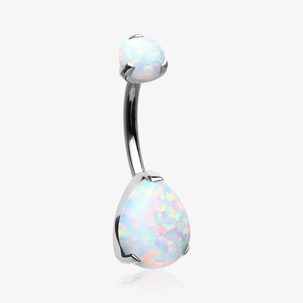Implant Grade Titanium Internally Threaded Teardrop Opal Prong Belly Button Ring