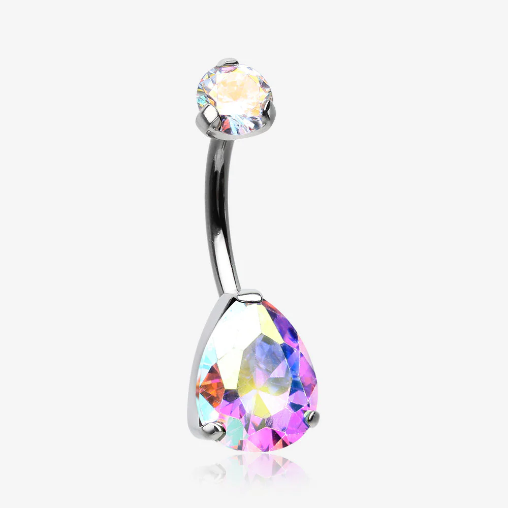 Implant Grade Titanium Internally Threaded Teardrop Prong Set Belly Button Ring