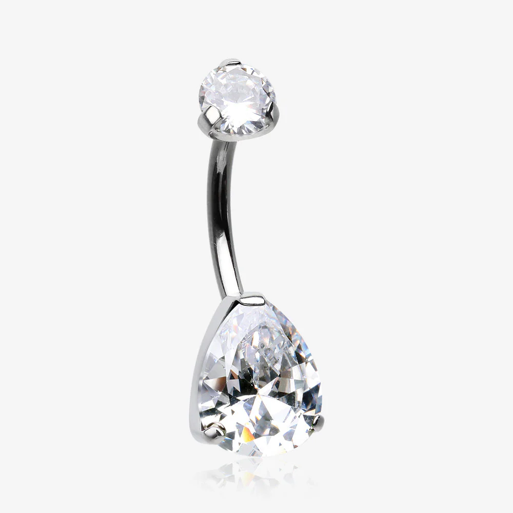 Implant Grade Titanium Internally Threaded Teardrop Prong Set Belly Button Ring