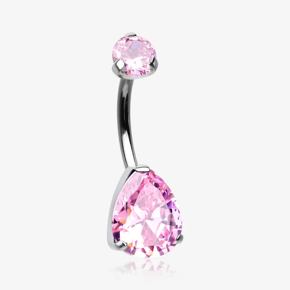 Implant Grade Titanium Internally Threaded Teardrop Prong Set Belly Button Ring