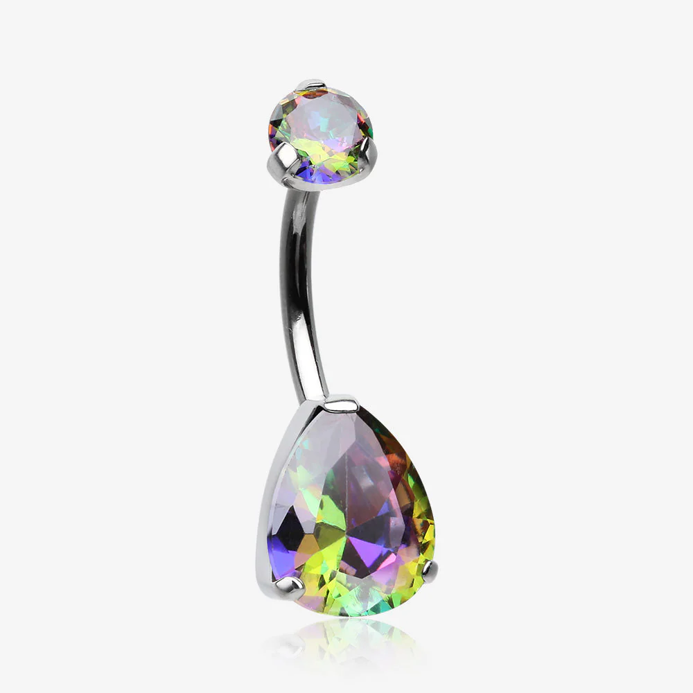 Implant Grade Titanium Internally Threaded Teardrop Prong Set Belly Button Ring
