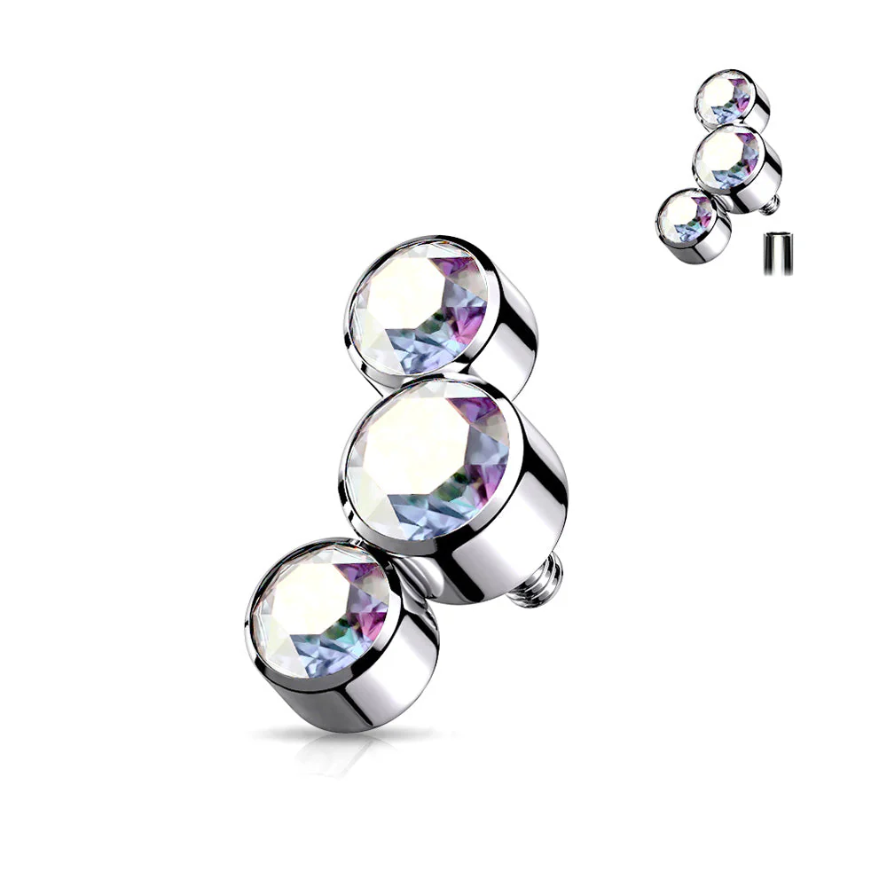 Implant Grade Titanium Internally Threaded Triple Swarovski Crystal Sparkle Top Part