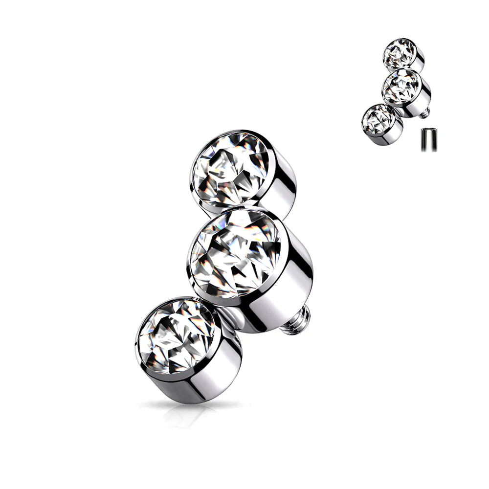 Implant Grade Titanium Internally Threaded Triple Swarovski Crystal Sparkle Top Part