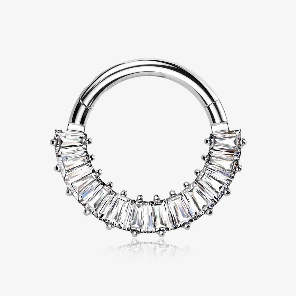 Implant Grade Titanium Pave Baguette Sparkle Clicker Hoop Ring