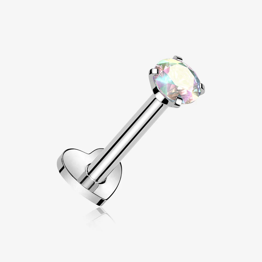 Implant Grade Titanium Prong Gem Sparkle Internally Threaded Heart Back Labret