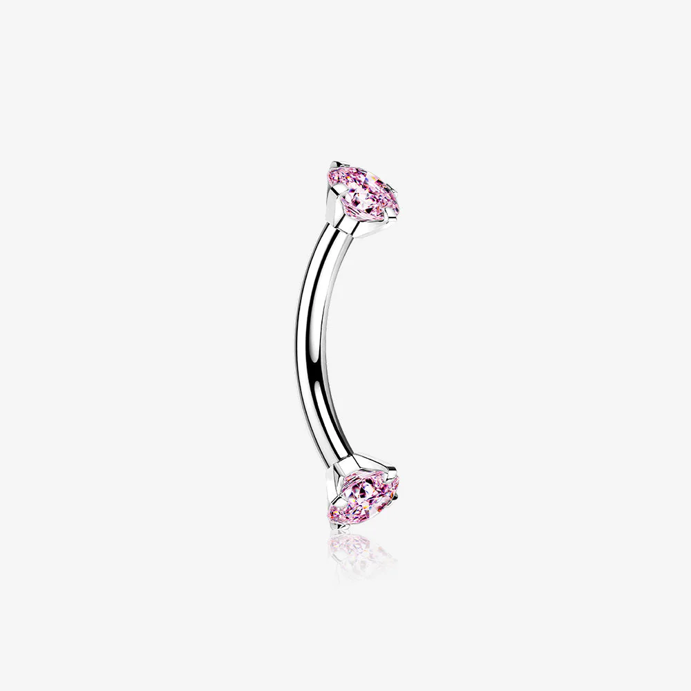 Implant Grade Titanium Prong Set Gem Sparkles Internally Threaded Curved Barbell
