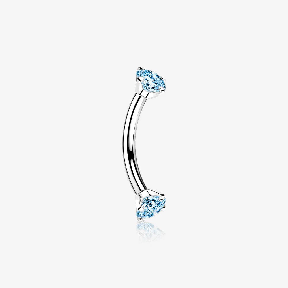 Implant Grade Titanium Prong Set Gem Sparkles Internally Threaded Curved Barbell