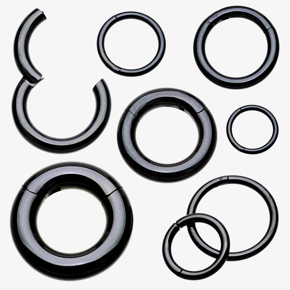Implant Grade Titanium PVD Blackline Basic Seamless Hinged Clicker Hoop Ring