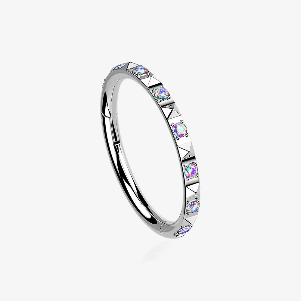 Implant Grade Titanium Pyramid Sparkle Studded Geometric Seamless Clicker Hoop Ring