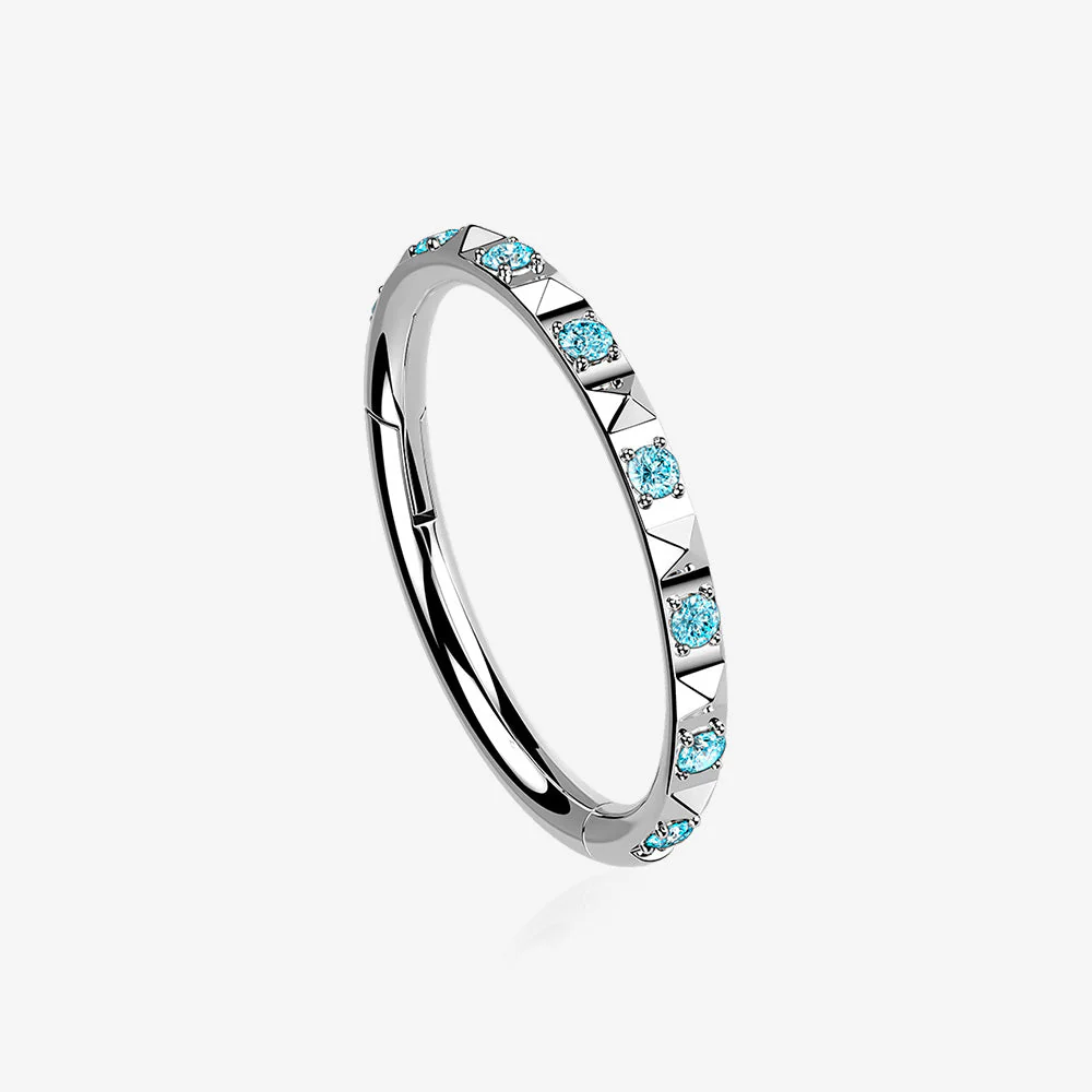 Implant Grade Titanium Pyramid Sparkle Studded Geometric Seamless Clicker Hoop Ring