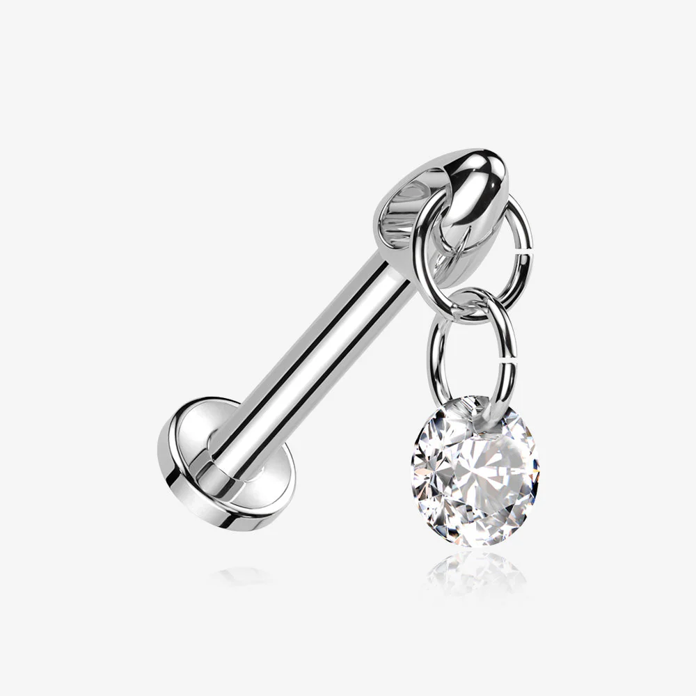 Implant Grade Titanium Simple Sparkle Dangle Internally Threaded Labret
