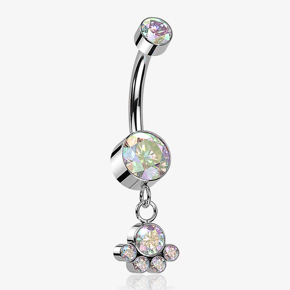 Implant Grade Titanium Sparkle Dangle Array Internally Threaded Belly Ring