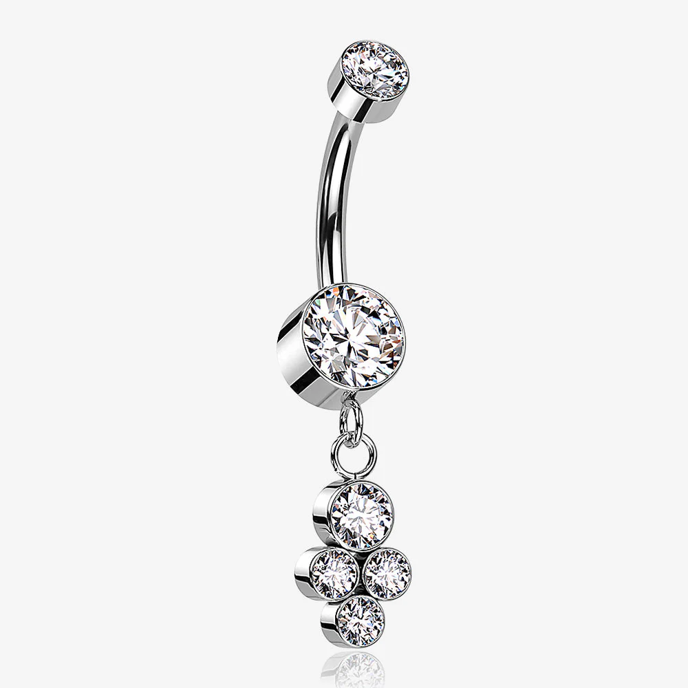 Implant Grade Titanium Sparkle Dangle Cluster Internally Threaded Belly Ring