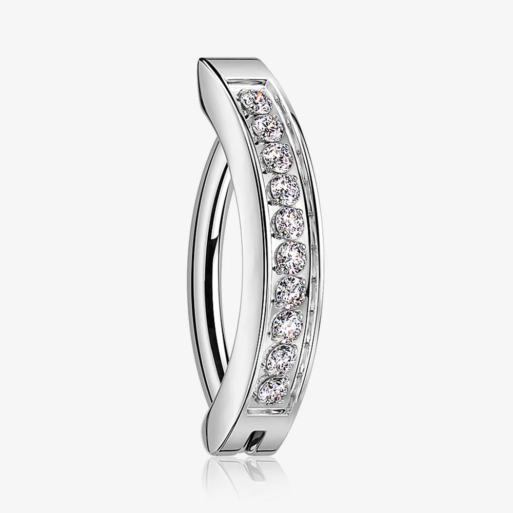 Implant Grade Titanium Sparkle Gem Lined Minimalist Curved Bar Belly Clicker