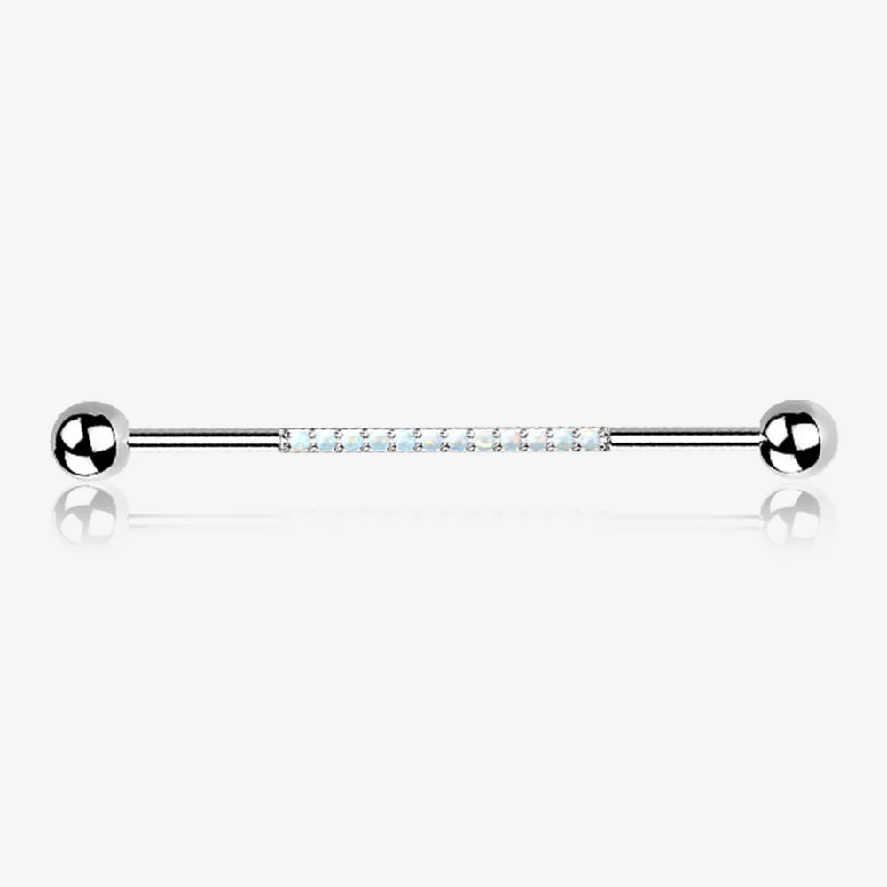 Implant Grade Titanium Sparkle Lined Fire Opal Industrial Barbell