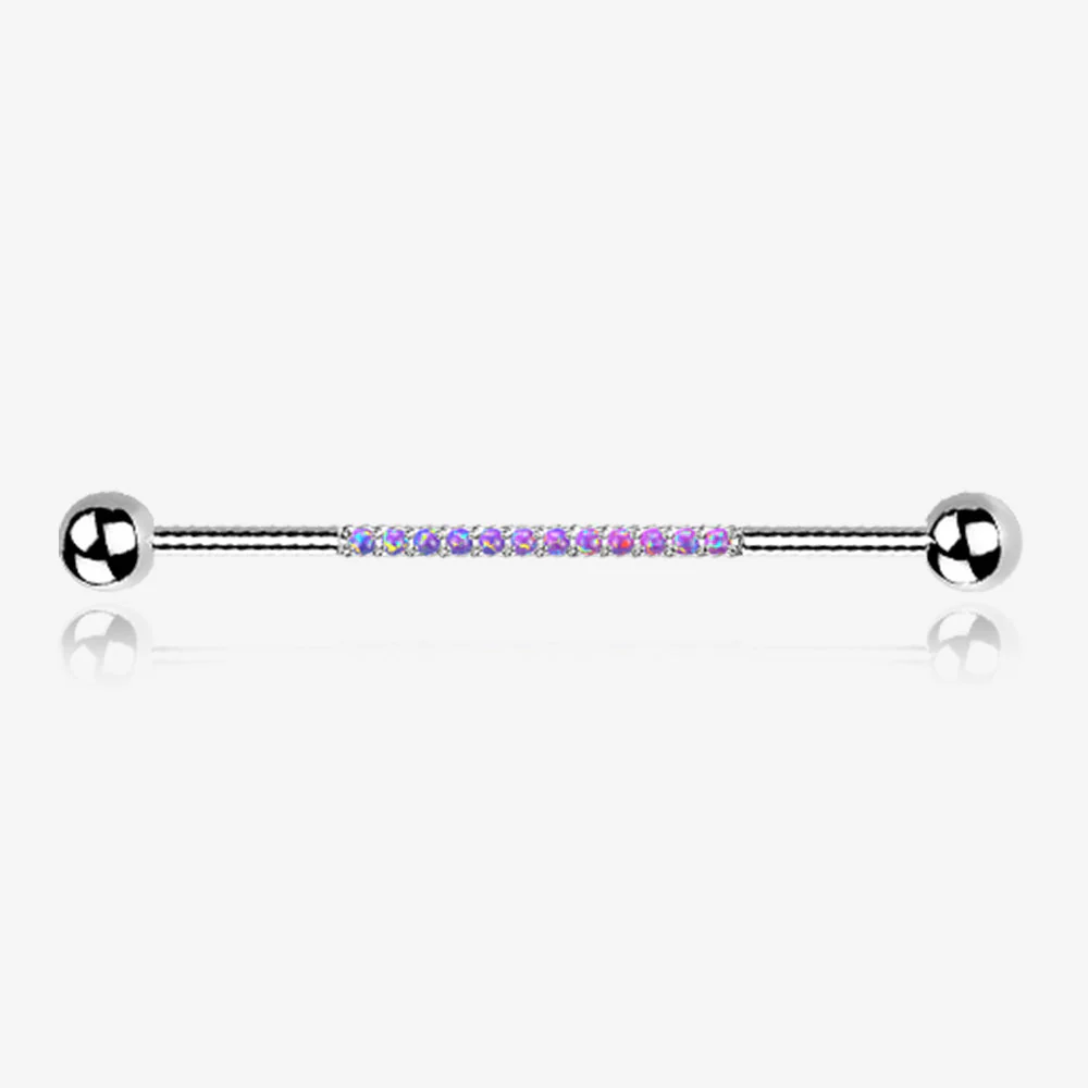Implant Grade Titanium Sparkle Lined Fire Opal Industrial Barbell