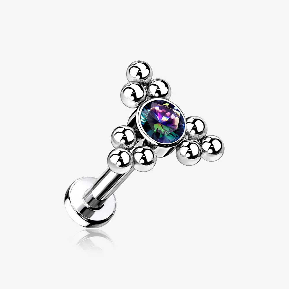 Implant Grade Titanium Sparkle Trinity Bali Beads Top Internally Threaded Flat Back Stud Labret