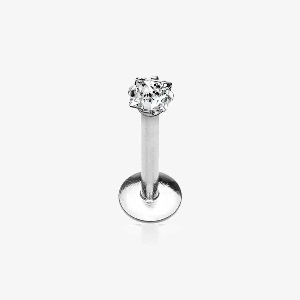 Implant Grade Titanium Square Gem Prong Set Top Internally Threaded Labret