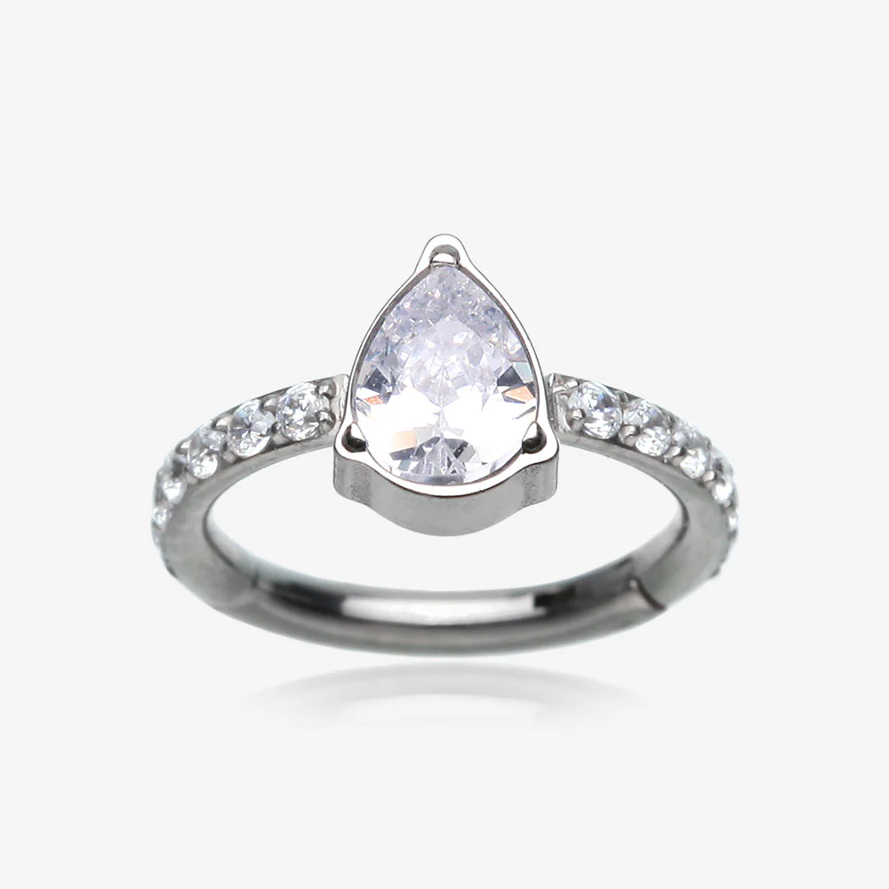Implant Grade Titanium Teardrop Sparkle Multi-Gem Rimmed Seamless Clicker Hoop Ring