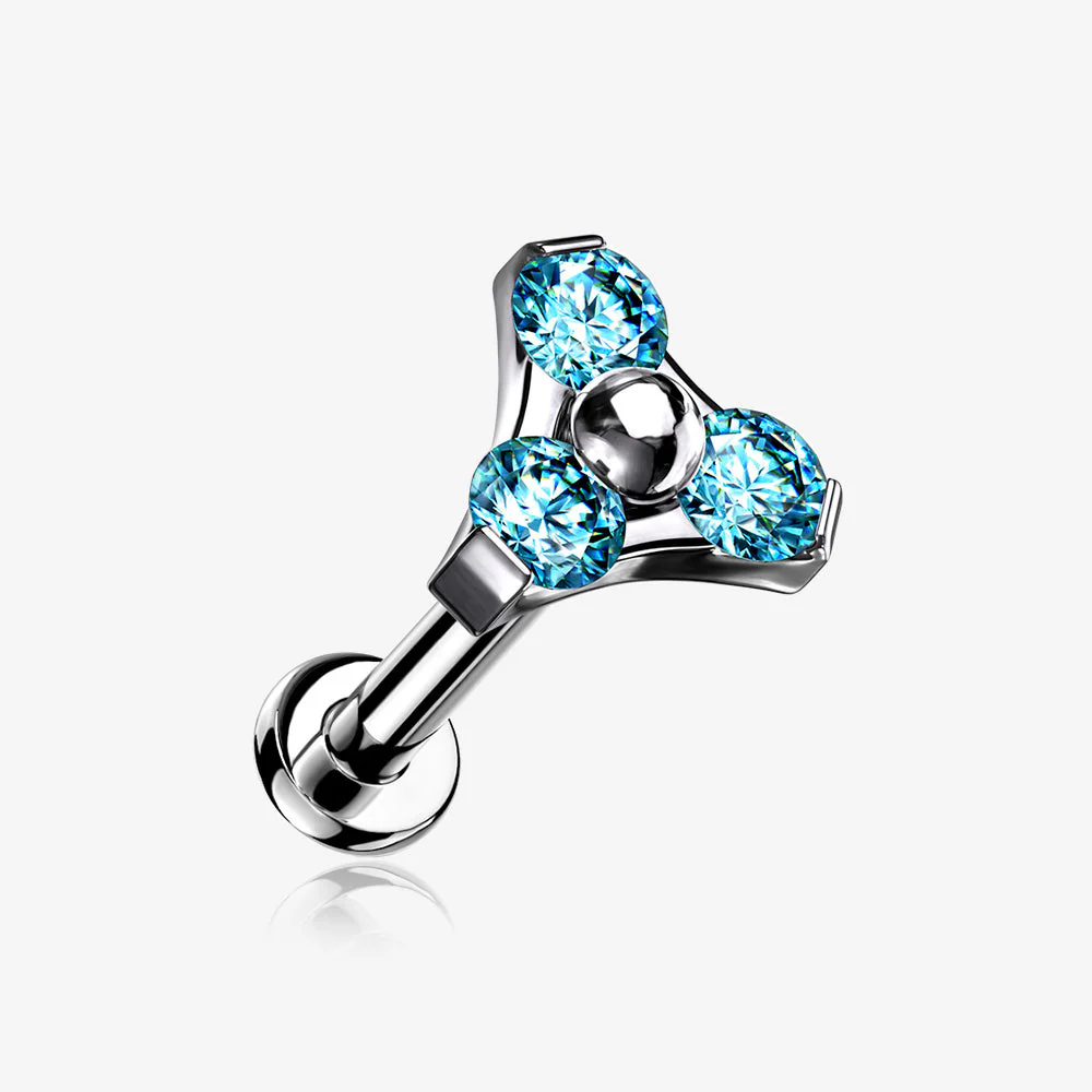 Implant Grade Titanium OneFit Threadless Trinity Gem Sparkle Top Flat Back Stud Labret